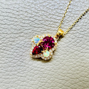 Pink Tourmaline Opal Diamond Necklace in 14k yellow Gold Pink Tourmaline Opal Diamond Necklace in 14k yellow Gold