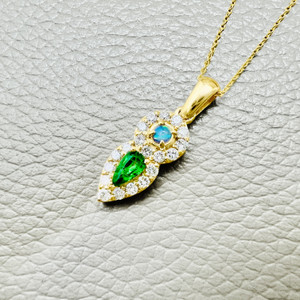 Tsavorite opal diamond necklace in 14k yellow gold setting