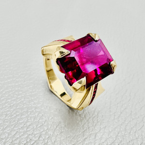 Pure Power Ring with Emerald Cut Rhodolite Garnet