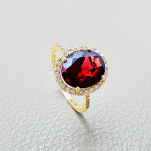 Oval Garnet Diamond Halo Ring 2.91tcw