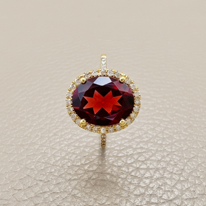 Oval Garnet Diamond Halo Ring 2.91tcw