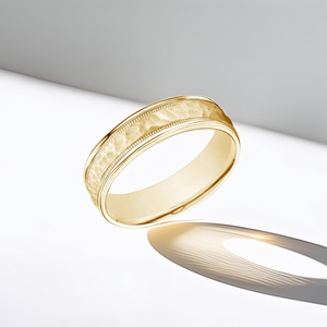 Hammered Finish Men's Milgrain Edge Wedding Band 6mm