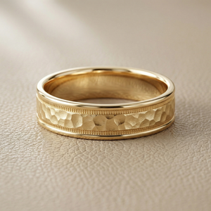 Hammered Wedding Ring With Milgrain & Polished Edges 6mm
