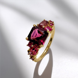 Close-up detail of garnet, spinel, and ruby gemstones Close-up detail of garnet, spinel, and ruby gemstones