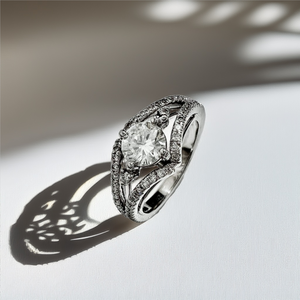 ¾ diamond split shank engagement ring 0.60ct center 0.75ct side diamonds 14kt white gold ¾ diamond split shank engagement ring 0.60ct center 0.75ct side diamonds 14kt white gold