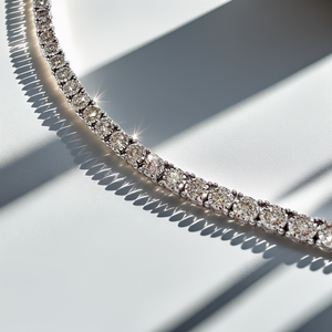 Side profile of diamond tennis bracelet showcasing 49 natural diamonds Side profile of diamond tennis bracelet showcasing 49 natural diamonds