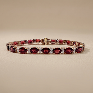Oval Garnet Diamond Bracelet 18.70ct | Tennis Bracelet