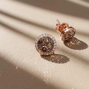 Champagne Diamond Halo Stud Earrings 1.00tcw RG