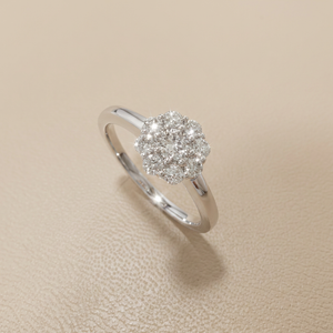 White gold flower cluster diamond ring 0.44tcw natural G/H VS/SI1 14kt white gold angle