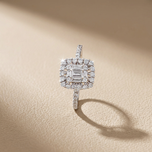 Baguette & Round Cluster Diamond Engagement Ring White Gold 1.05tcw
