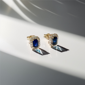 Emerald Cut Sapphire Diamond Halo Stud Earrings 0.94tcw Emerald Cut Sapphire Diamond Halo Stud Earrings 0.94tcw