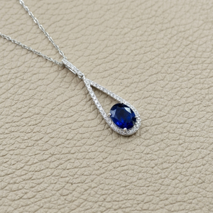 Oval Sapphire Diamond Halo Necklace 1.70tcw
