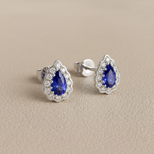 Pear Tanzanite Diamond Halo Stud Earrings 0.63tcw