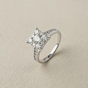 Diamond cluster engagement ring 14kt white gold 1 carat front view
