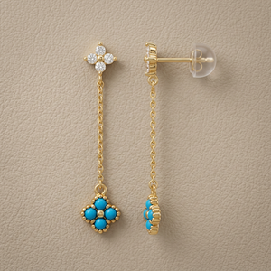 Flower Chain Drop Turquoise Earrings