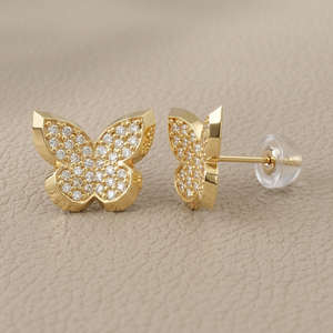 Butterfly Stud Earrings | 14K Solid Gold Cubic Zirconia