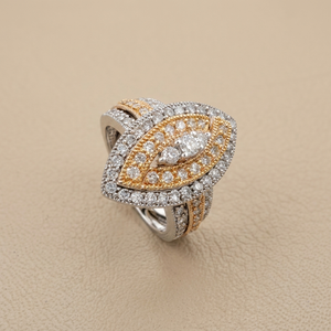 Diamond Ring Marquise Shape Design | Double Halo | Cluster | Vintage 1.00tcw