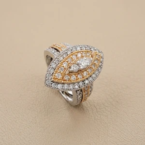 Marquise cluster diamond ring 14K two-tone gold 1.00 ct tw