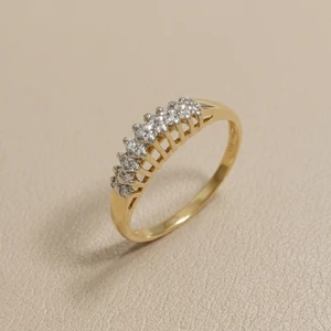 Slim vintage high profile diamond band 14K yellow gold 0.16 ct tw
