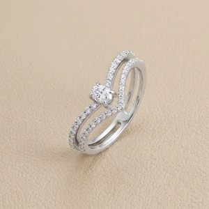 Oval diamond chevron band double row 14K white gold 0.50 ct tw