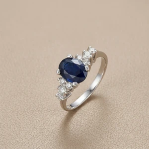 Oval Sapphire Diamond Ring With Accent Side Stones 1.85tcw