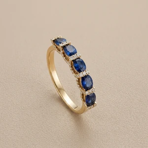 Half-Bezel Oval Sapphire and Diamond Band 1.42tcw
