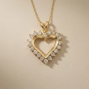 0.90ct Diamond Open Heart Pendant Necklace Yellow Gold