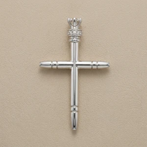 Crown diamond cross pendant necklace 0.13tcw 14kt white gold front view