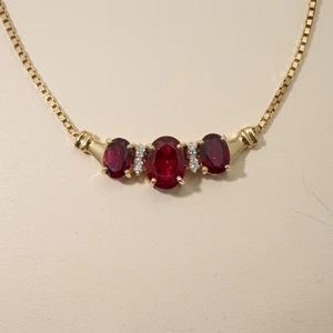 Lab Created Oval Ruby & Diamond Necklace