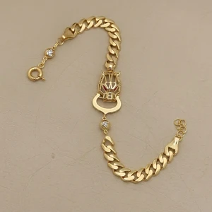Panther Miami Cuban bracelet with lab ruby and cubic zirconia 14kt yellow gold front