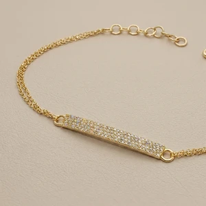 Dainty diamond pave bar bracelet 0.57tcw 14kt yellow gold front view