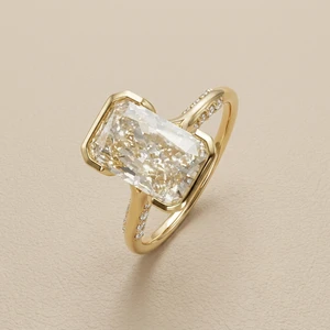 Half-bezel radiant cut lab-grown diamond engagement ring 2.78tcw 14kt yellow gold front view
