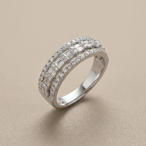 Baguette & Round Diamond Band 1.00tcw White Gold