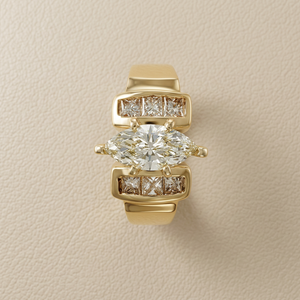 Vintage marquise cut diamond engagement ring yellow gold front view 0.50ct center