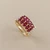 Ruby diamond cocktail ring, 14kt yellow gold with vintage-inspired design, angle view