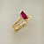 Lab-created ruby marquise gold ring 0.60ct, set on a filigree design in 14kt yellow gold. A unique one-of-a-kind ring for women from Treasured & Co., Astoria.
