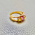 Unique peridot & pink quartz gold bamboo ring 0.50ct, set in 14kt yellow gold. A beautiful statement ring for women by Treasured & Co., Astoria.