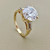 One-of-a-kind 3-stone gold fashion ring 4.62ct with round and tapered baguette zirconias, set in 14kt yellow gold. A unique engagement or statement ring for women by Treasured & Co., Astoria.