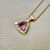 Sophisticated trillion ametrine and moissanite halo pendant necklace 2.76tcw, featuring a trillion cut ametrine center stone and moissanite halo, set in 14kt yellow gold. A unique unisex necklace by Treasured & Co., Astoria, New York.