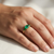 Treasured and Co. east-west emerald ring 18kt yellow gold band detail