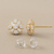 14K Solid Gold Flower Stud Earrings Cubic Zirconia