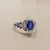 Vintage inspired oval sapphire diamond engagement ring 14kt white gold side profile