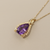 Amethyst crescent pendant necklace 14kt yellow gold on hand model