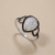 White gold black diamond cocktail ring, angled view, sparkling natural G/H SI diamonds