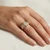 Vintage marquise diamond engagement ring worn on hand 14kt yellow gold