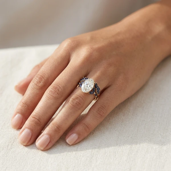 2.50ct Lab Sapphire Set &mdash; on the hand