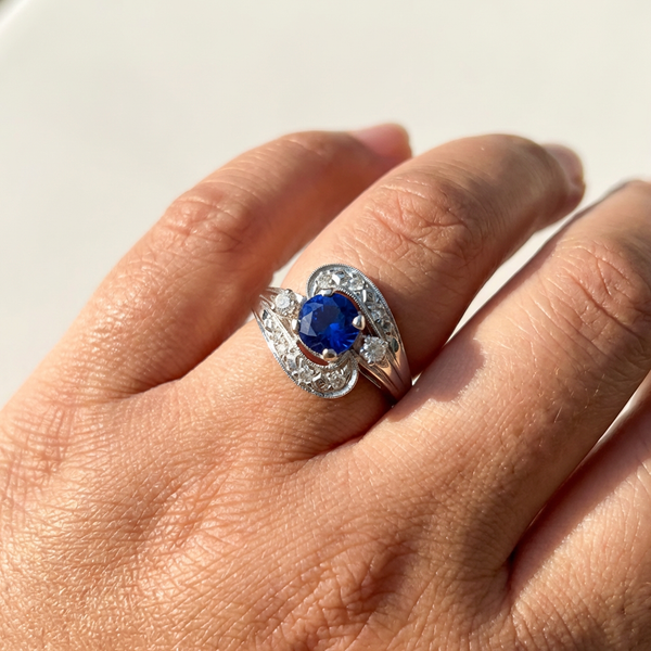 Vintage Sapphire Diamond Ring 1.21tcw &mdash; on the hand