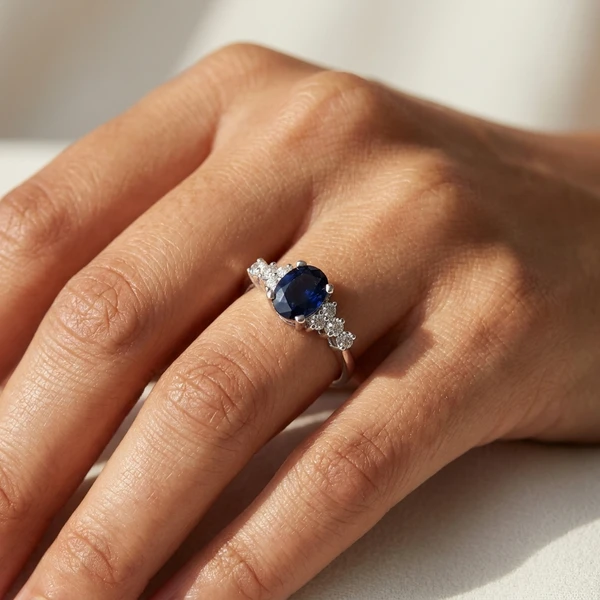 Oval Sapphire with Side Stones 1.85tcw &mdash; on the hand