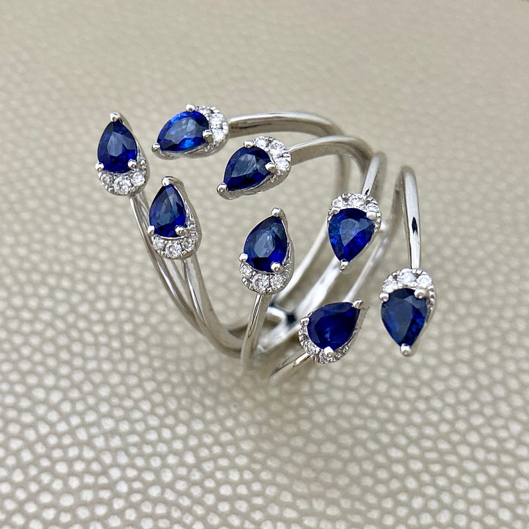 Elegant Pear Sapphire Cocktail Ring with 1.88tcw Set in 14kt White Gold.