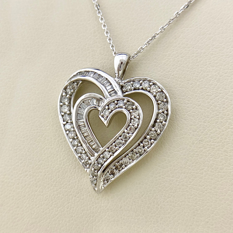 Double Heart Diamond Pendant Necklace 0.92tcw